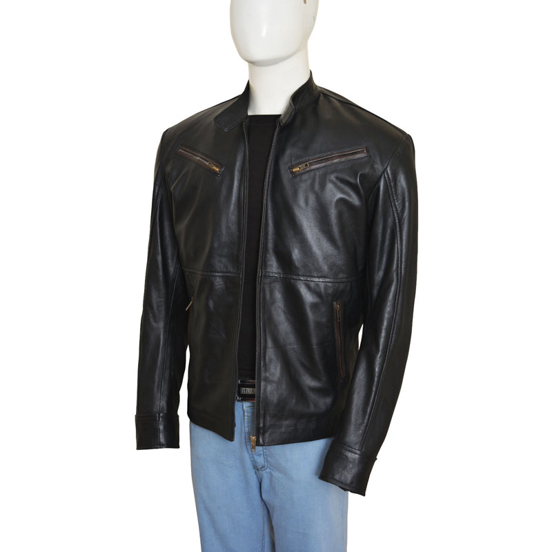 Mens Simple Black Leather Jacket