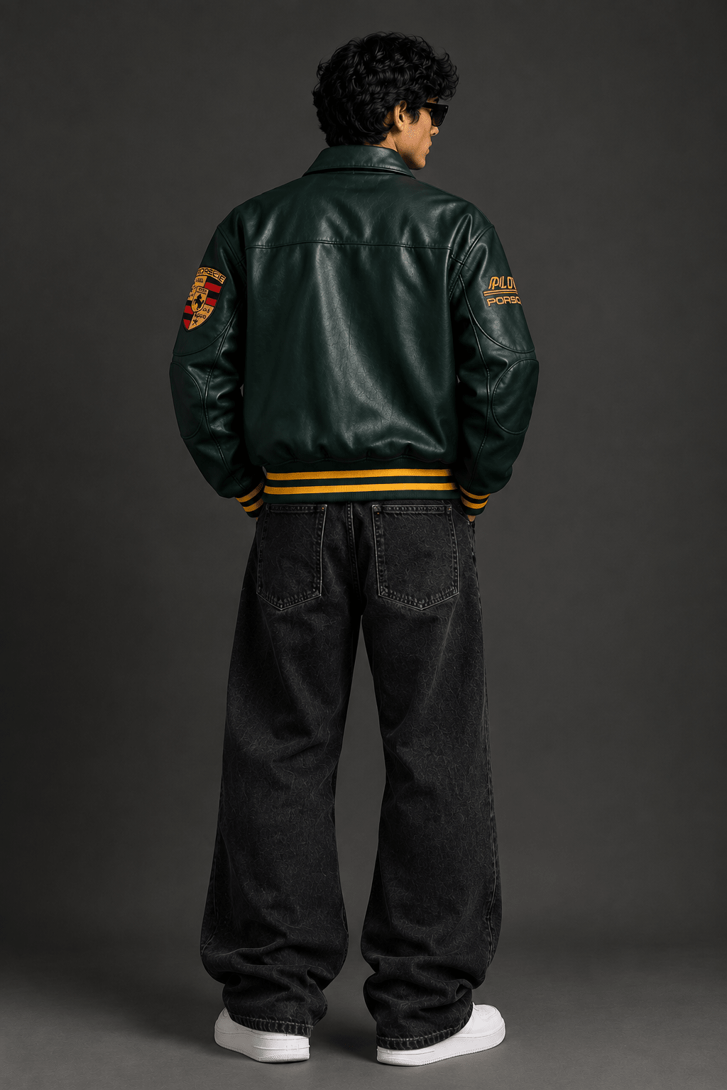 Porsche Green Leather Racing Jacket for Men | XOVRA