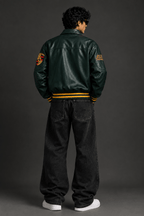 Porsche Green Leather Racing Jacket for Men | XOVRA