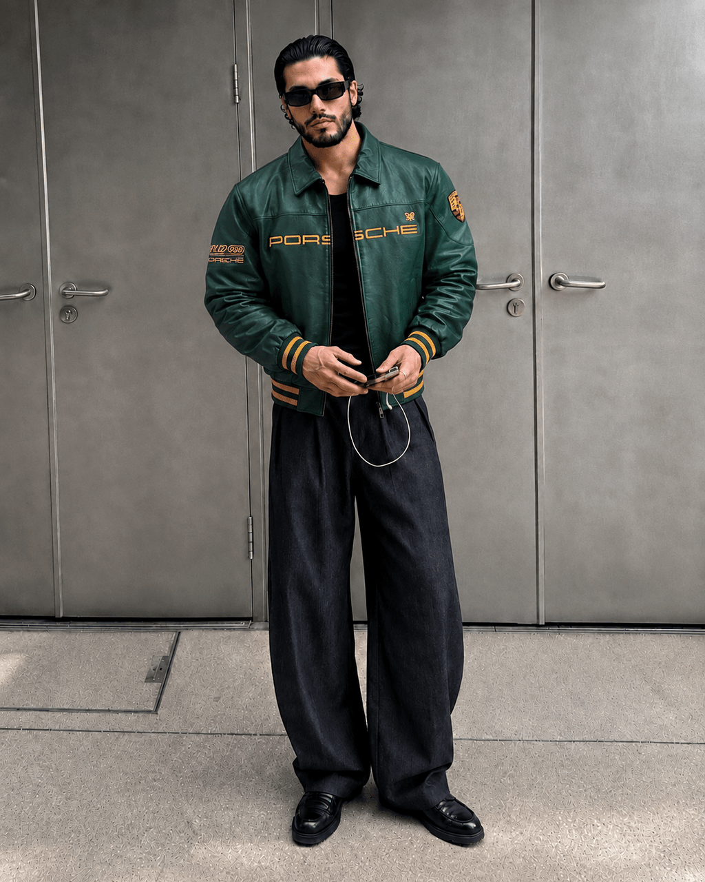 Porsche Green Leather Racing Jacket for Men | XOVRA