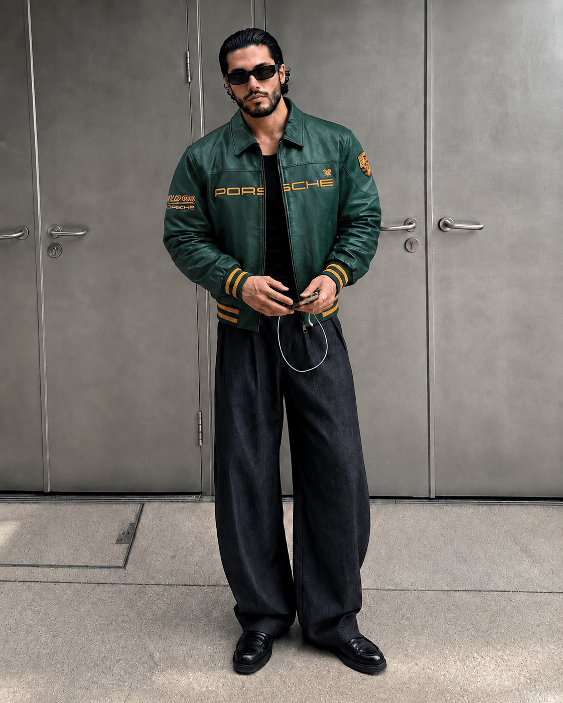 Porsche Green Leather Racing Jacket for Men | XOVRA