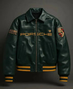Porsche Green Leather Racing Jacket for Men | XOVRA