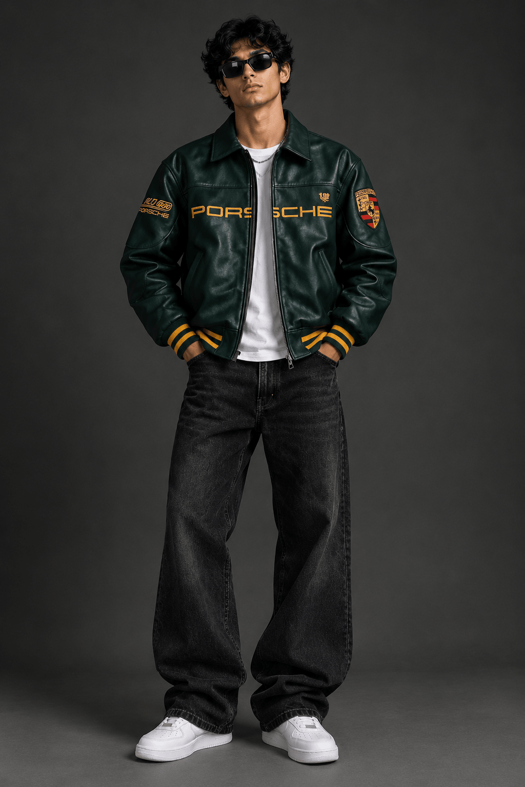 Porsche Green Leather Racing Jacket for Men | XOVRA