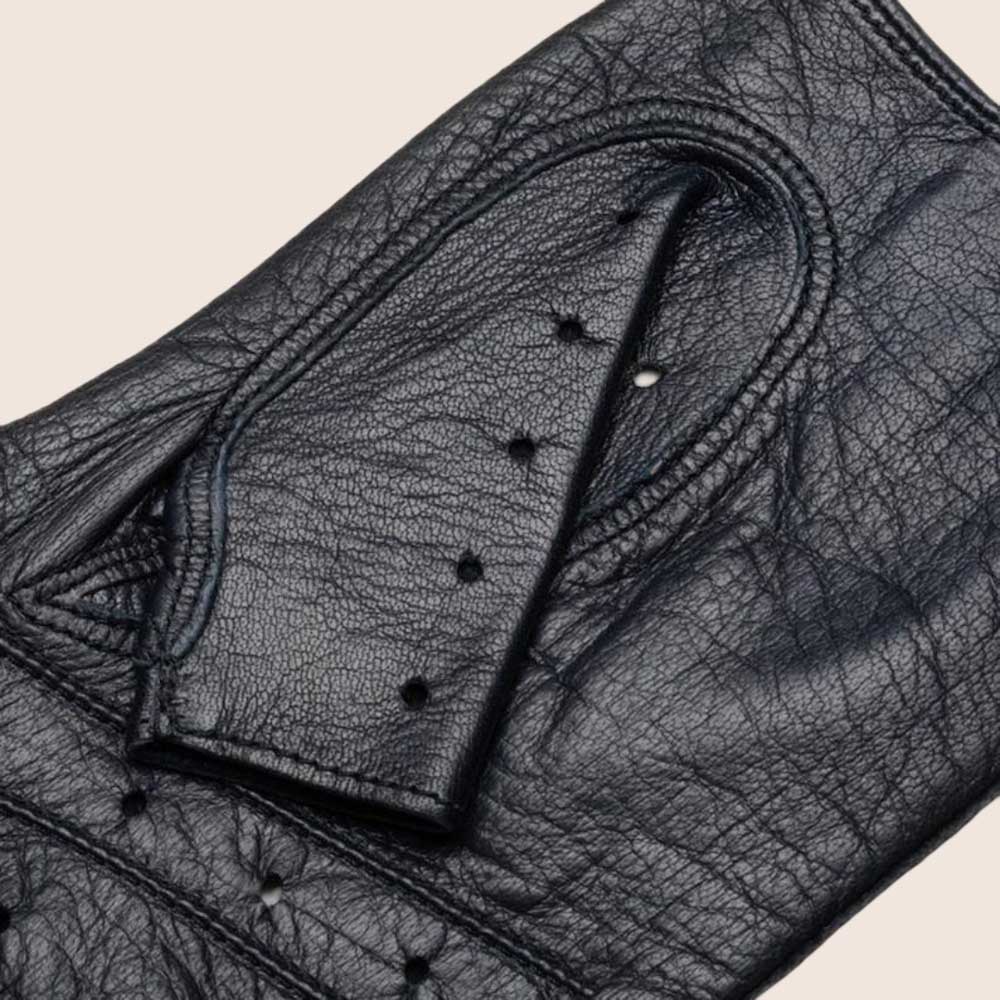 Black Leather Fingerless Driving Gloves for Men and Women
