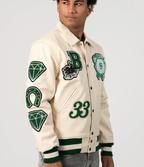 Boston Limited Edition Bomber Varsity Jacket in Off White