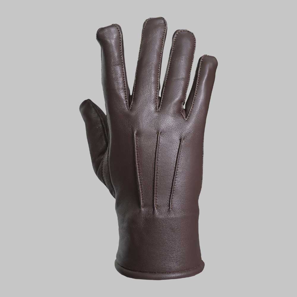 Premium Dark Brown Leather Fur Lined Winter Glove