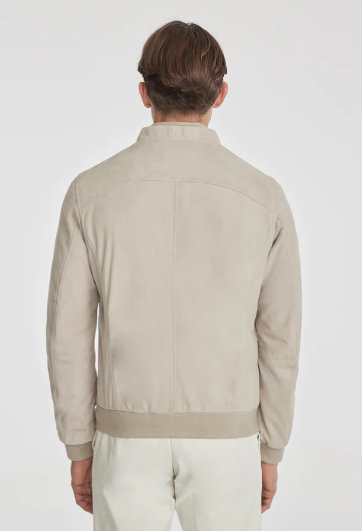Men's Premium Off-White Suede Leather Bomber Jacket by Avanzar Leather