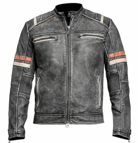 Men's Café Racer Distressed Leather Jacket in Black Bold Vintage Appeal