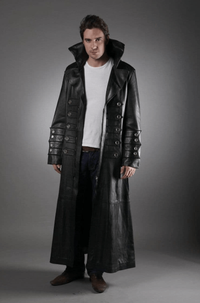 Men's Black Long Leather Coat - Elegant & Timeless