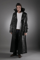 Men's Black Long Leather Coat - Elegant & Timeless