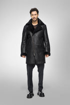 Men's Black Shearling B7 Bomber Leather Coat - Rugged & Warm