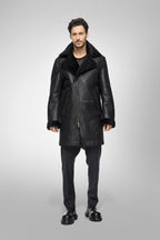 Men's Black Shearling B7 Bomber Leather Coat - Rugged & Warm