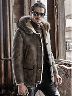 Men's Premium Beige Shearling Parka Leather Jacket by Avanzar Leather