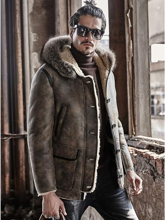 Men's Premium Beige Shearling Parka Leather Jacket by Avanzar Leather