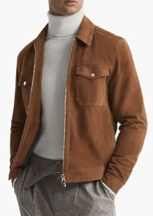 Men's Brown Suede Trucker Leather Jacket Rugged & Stylish