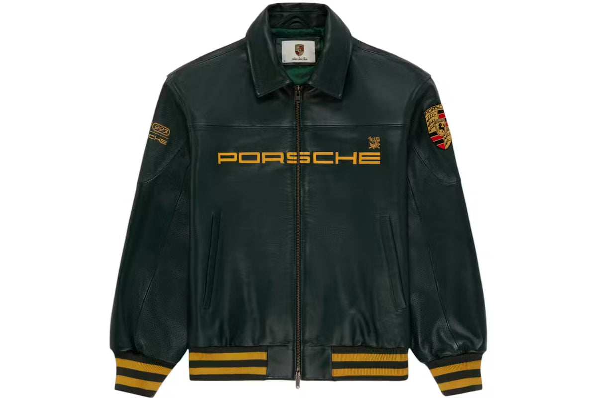 Premium Porsche 993 Leather Jacket | Unisex Vintage F1 Racing Bomber Green