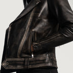 Women's Black Distressed Biker Leather Jacket