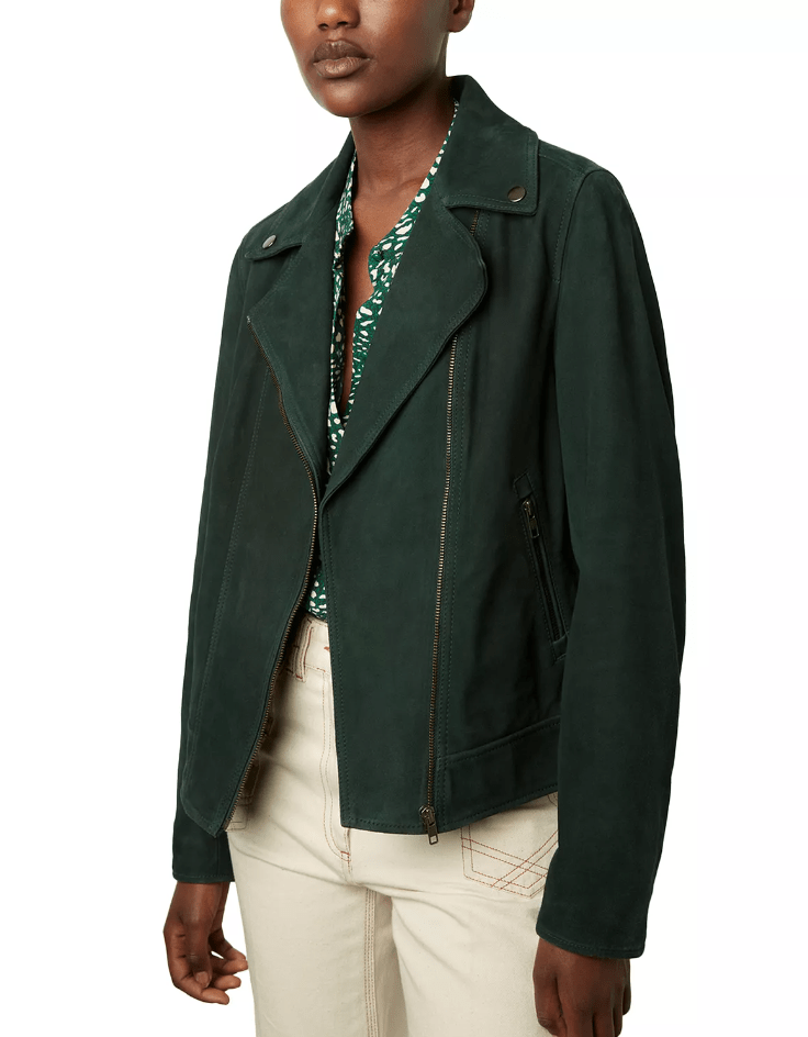 Women's Royal Green Suede Leather Biker Jacket