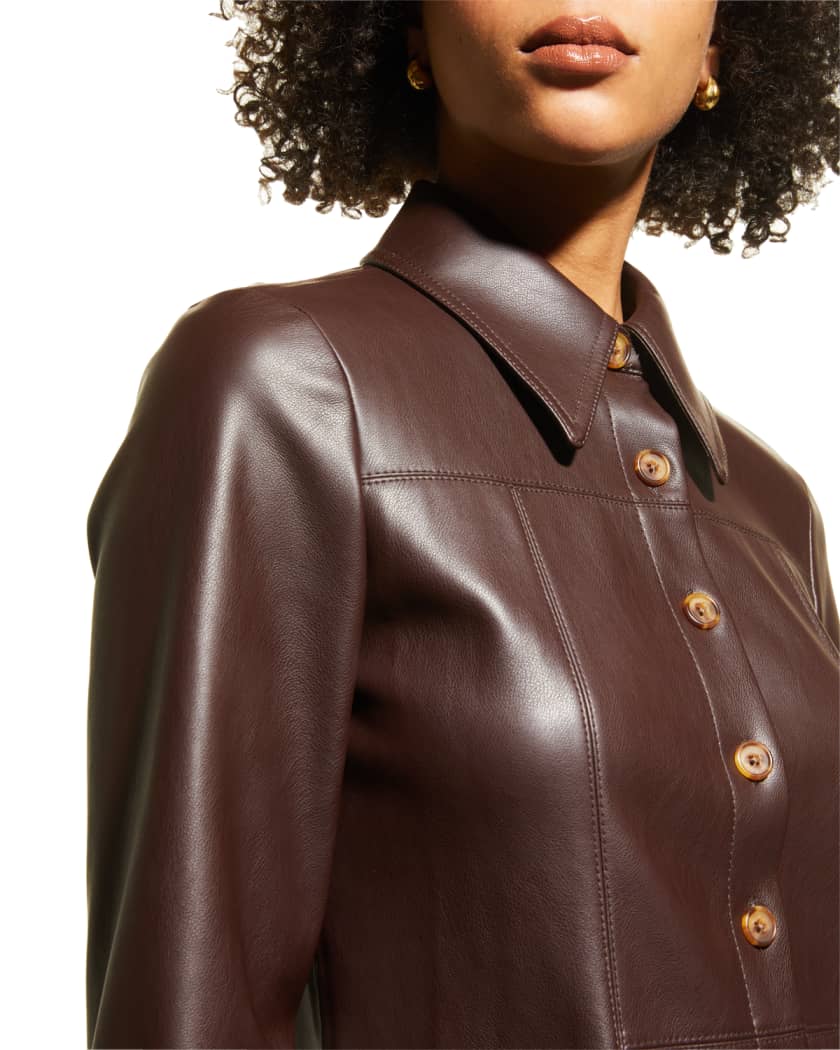 Women's Classic Coffee Brown Leather Shirt with Elegant Design