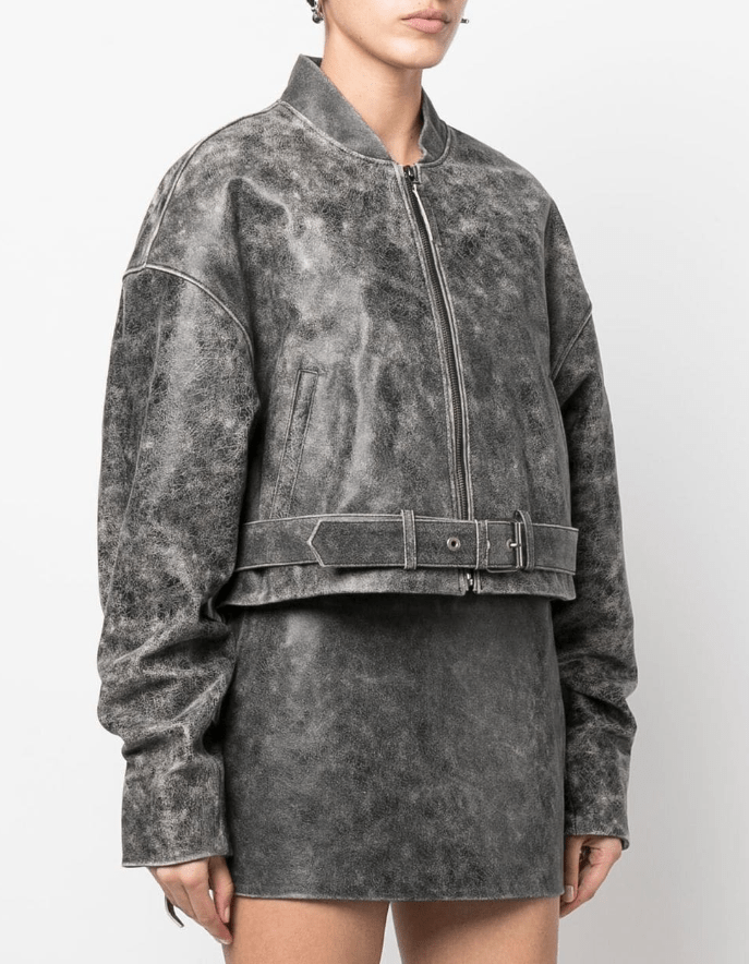 Women’s Gray Distressed Vintage Leather Jacket