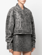 Women’s Gray Distressed Vintage Leather Jacket