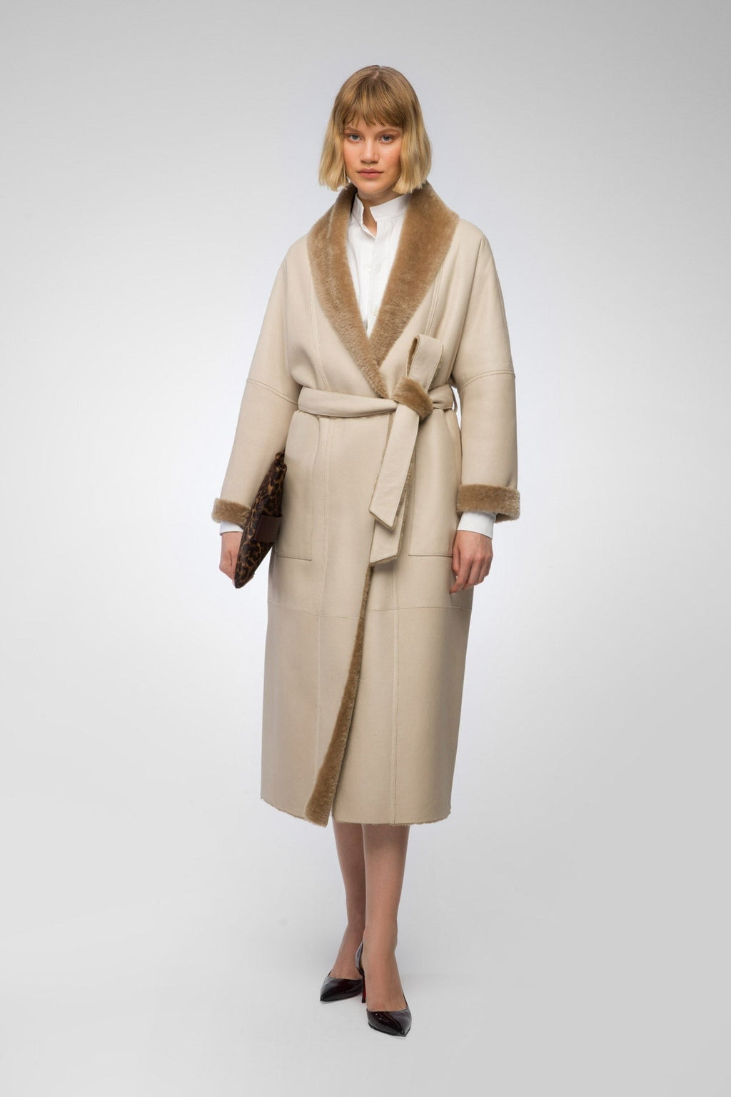 Women's Beige Double-Sided B7 Shearling Leather Coat