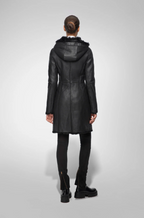 Women's Black Fur Shearling Parka Leather Coat