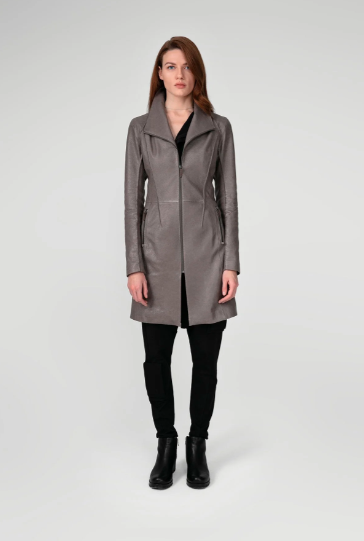 Women's Gray Leather Coat