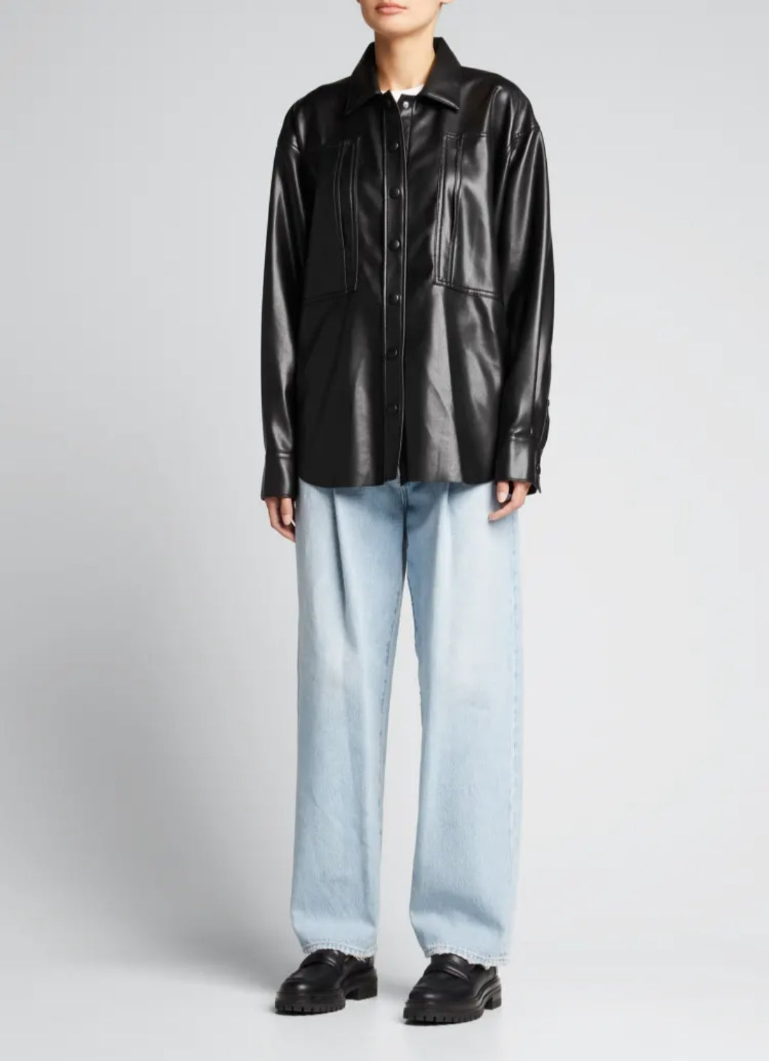 Women's Black Oversized Leather Shirt with Modern Fit