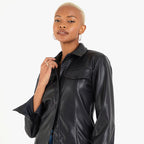 Women's Short Black Leather Shirt