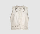 Women’s White Studded Leather Vest