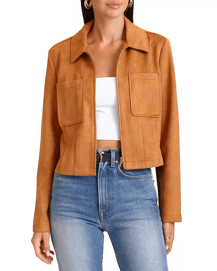 Women's Brown Suede Leather Harrington Jacket