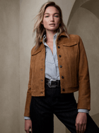 Women's Brown Suede Leather Trucker Jacket