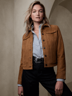 Women's Brown Suede Leather Trucker Jacket