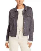 Women's Gray Suede Leather Trucker Jacket