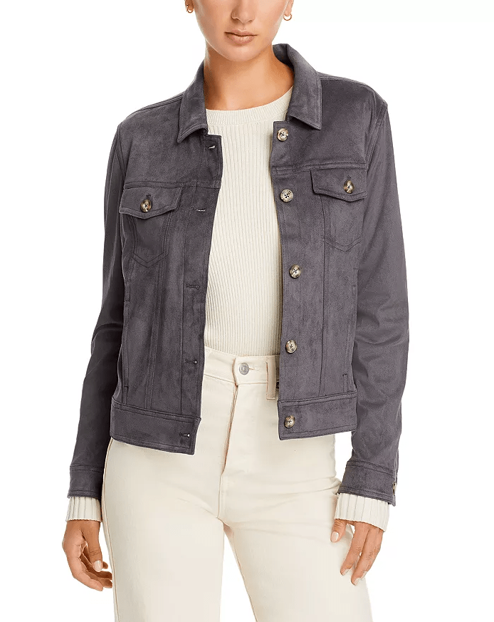 Women's Gray Suede Leather Trucker Jacket