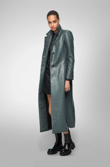 Women's Gray Trench Leather Coat