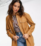 Women's Brown Trucker Leather Shirt with Classic Fit