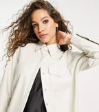 Women's White Leather Shirt with Classic Fit