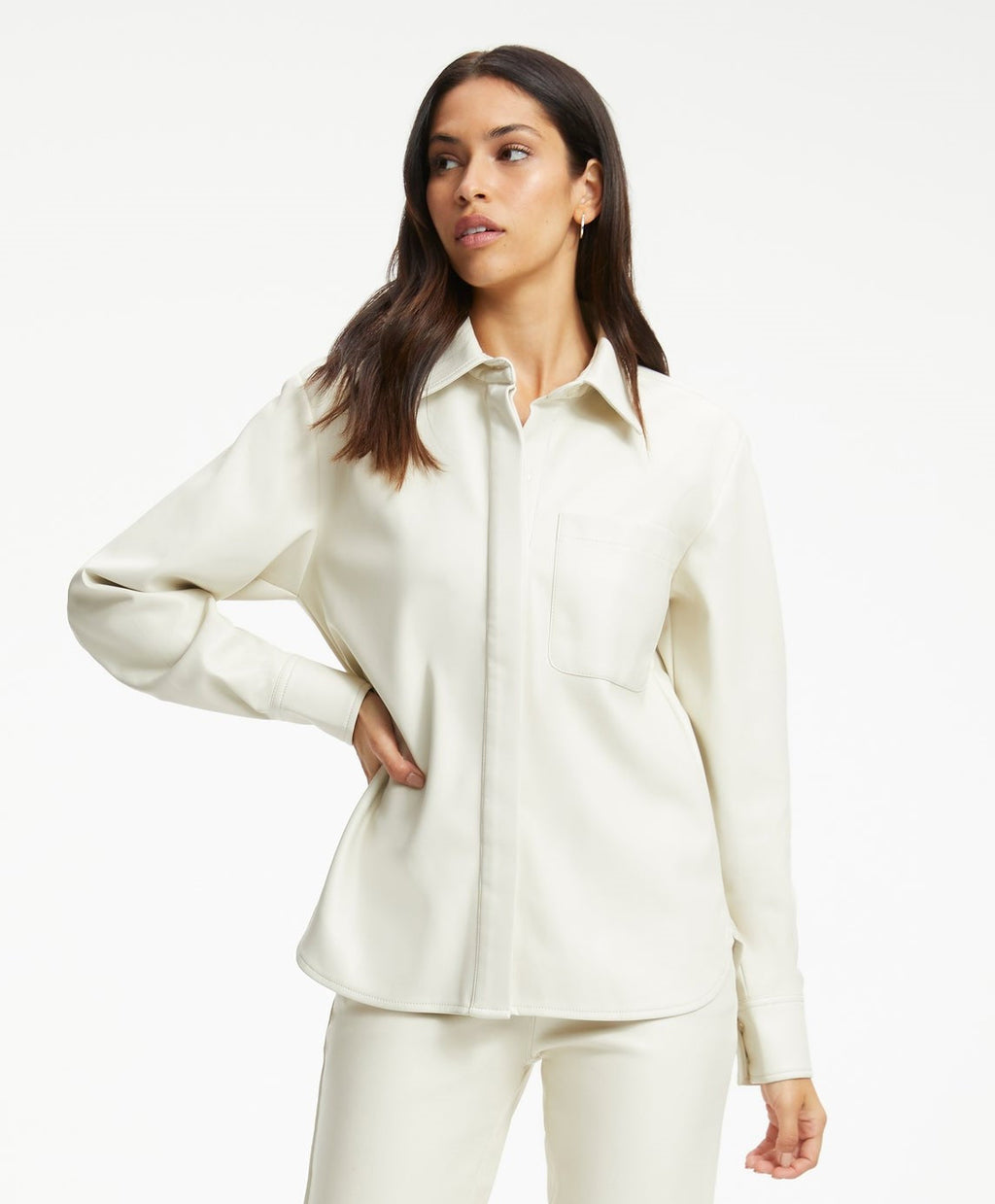 Women's Full Sleeve White Leather Shirt with Elegant Design
