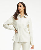 Women's Full Sleeve White Leather Shirt with Elegant Design