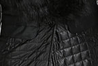 Leather Skin Women Black Diamond Quilted Leather Jacket with Black Fur