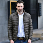 Men Red Maroon Rib Quilted Down Jacket