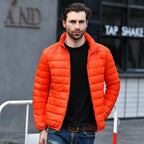 Men Red Maroon Rib Quilted Down Jacket