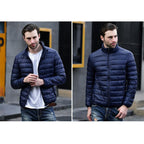 Men Red Maroon Rib Quilted Down Jacket