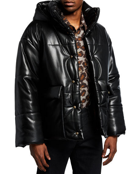 Men’s Hide Vegan-Genuine Leather Puffer Jacket - Stylish & Eco-Friendly