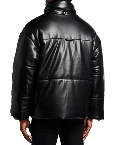 Men’s Hide Vegan-Genuine Leather Puffer Jacket - Stylish & Eco-Friendly