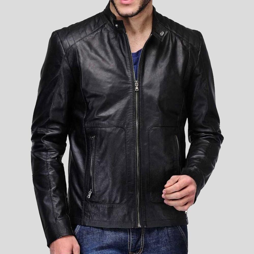 Nyle Black Quilted Lambskin Leather Jacket