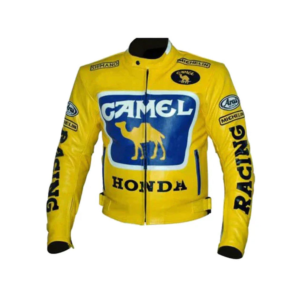 Racing Honda Yellow Camel Edition - Genuine Cowhide Leather Biker Jacket