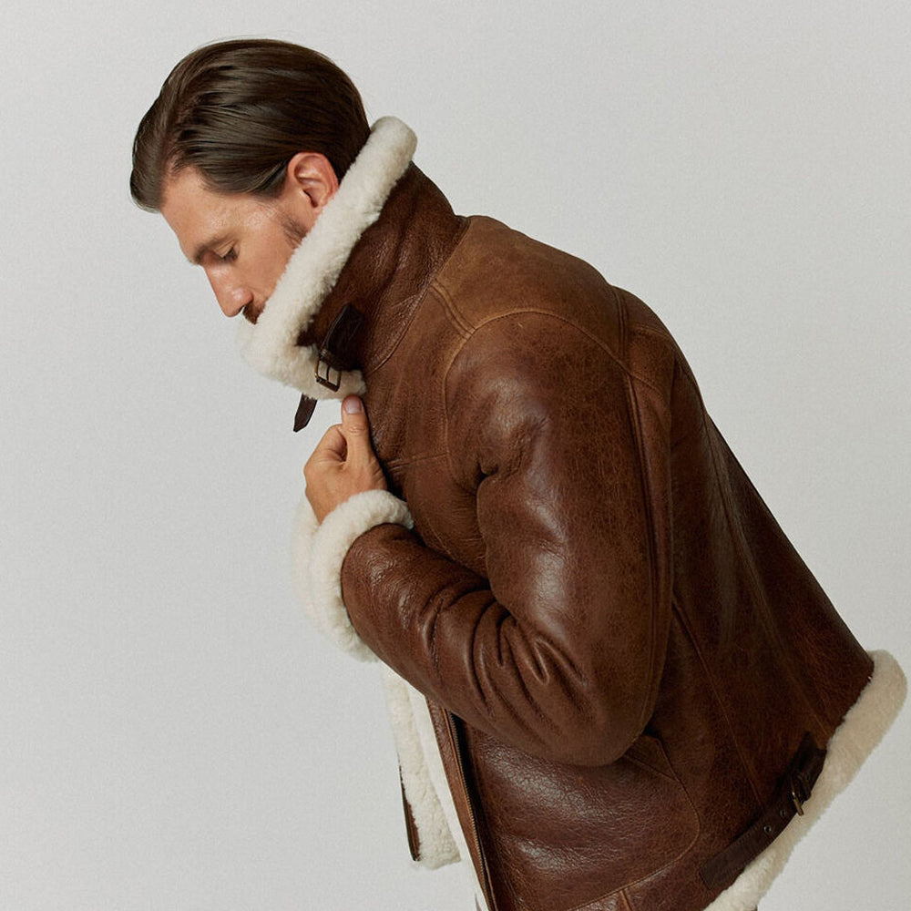 Men's RAF B3 Shearling Aviator Jacket – Weathered Antique Brown